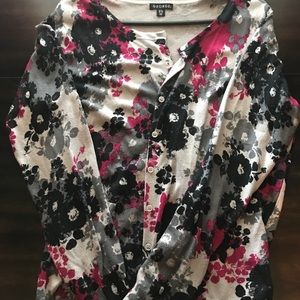 Floral Cardigan - XL - Black/Fuchsia/Gray